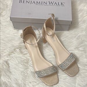 Benjamin Walk Champagne Gold Crystal Ankle-Strap Heels